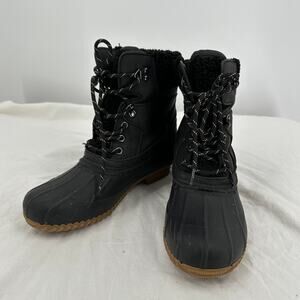 Tommy Hilfiger Womens Duck Boots‎ Size 8M Rainah Black Lace Up Outdoor